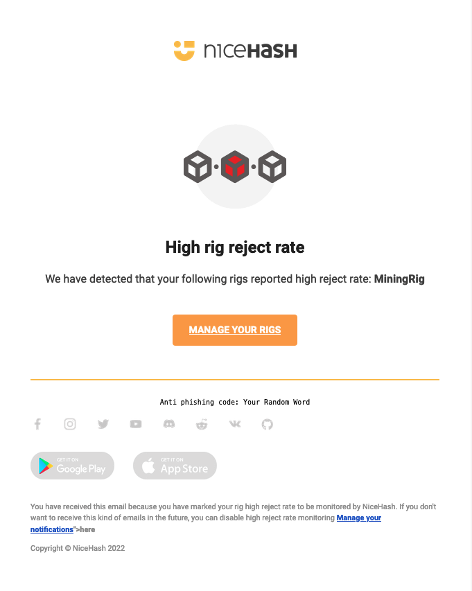 Email high reject rate NiceHash