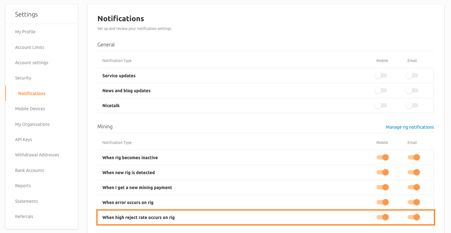 リジェクトシェアが多い場合の通知が追加されました！すぐに有効化しましょう！ | NiceHash