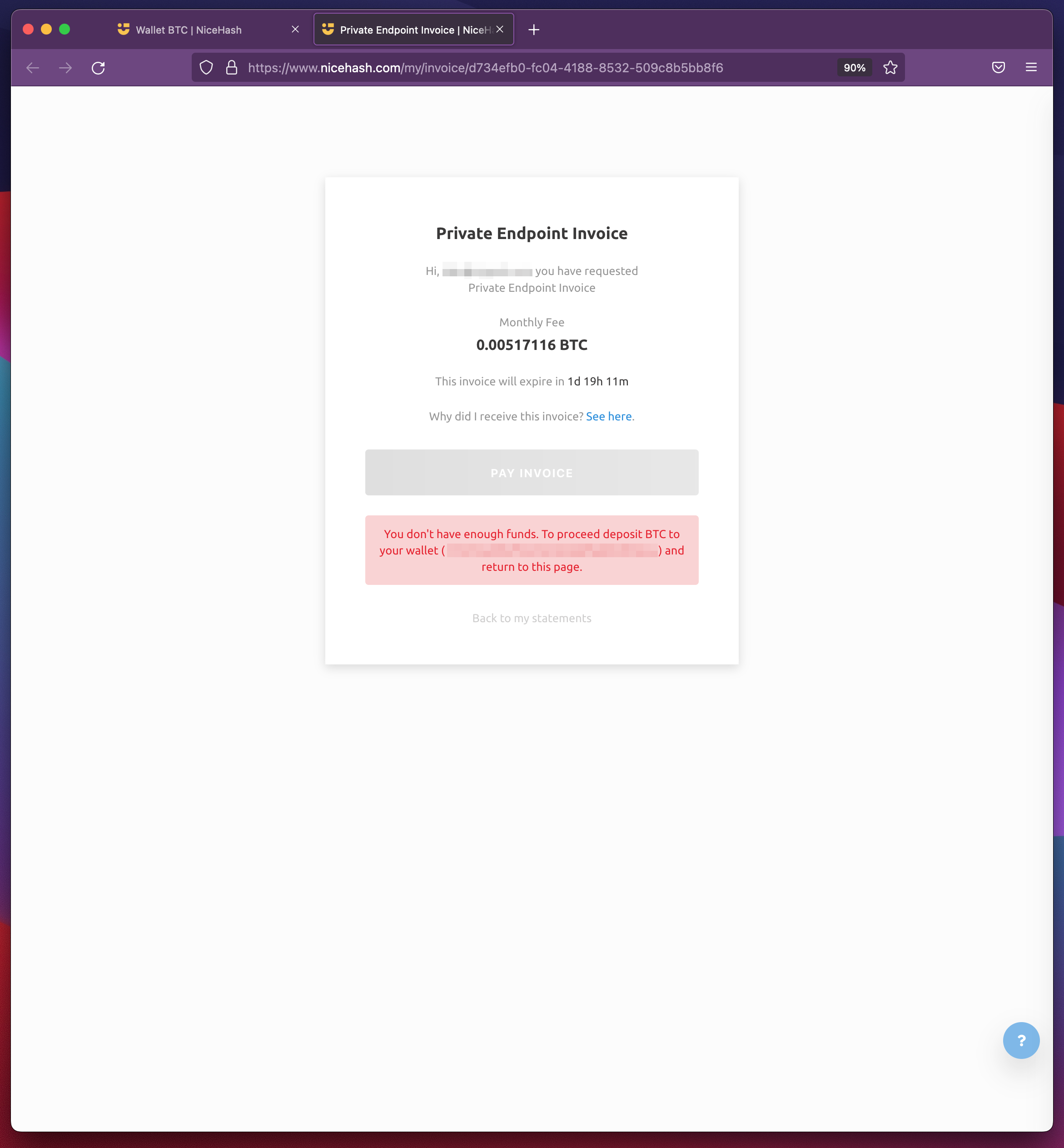 プライベートエンドポイント請求書 | NiceHash