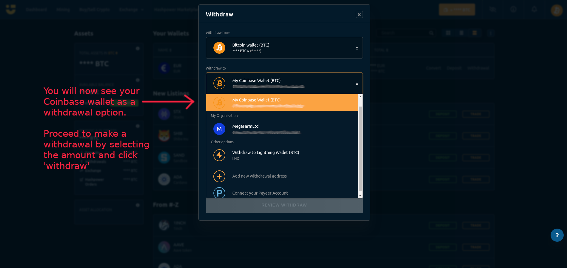 nicehash withdrawal to coinbase