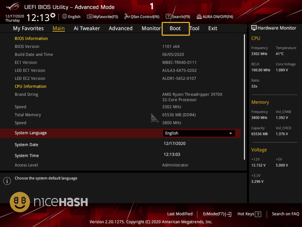 How to change boot order and boot NHOS from USB? NiceHash